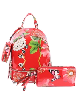 Floral Backpack for Women College School LHU315-FL-1W RED